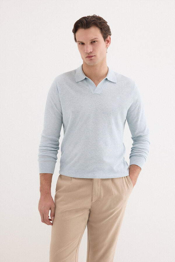 Pedro del Hierro Jersey polo lino manga larga Azul