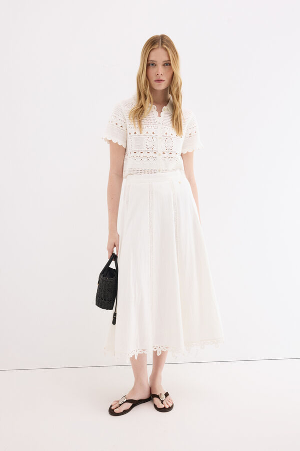 Pedro del Hierro Falda midi detalle crochet Blanco