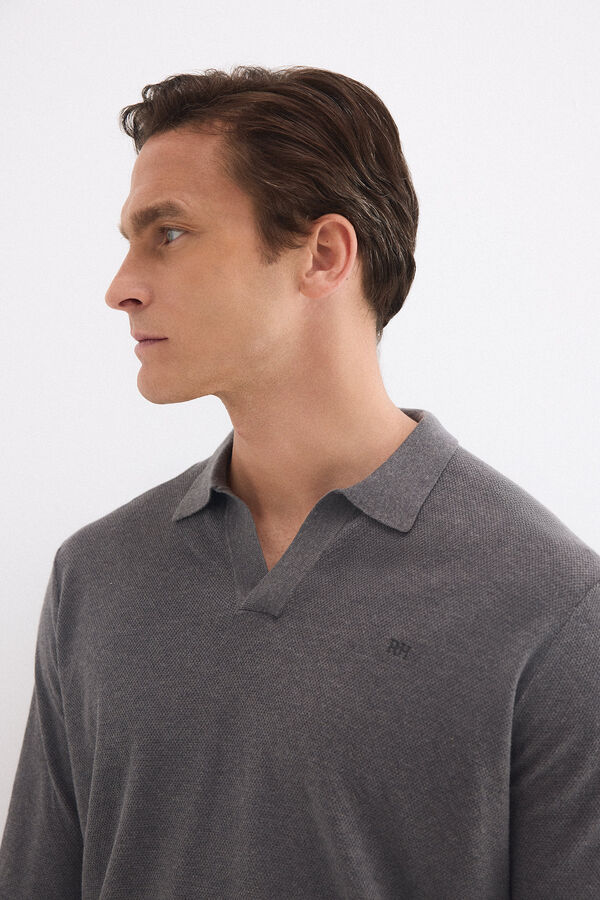 Pedro del Hierro Jersey polo lino manga larga Gris