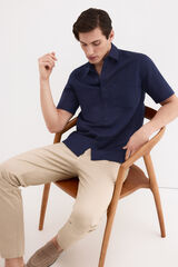 Pedro del Hierro Camisa lisa lino algod&oacute;n Azul