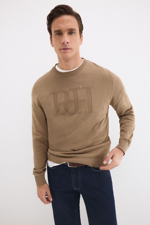 Pedro del Hierro Jersey cuello redondo big logo pecho Beige