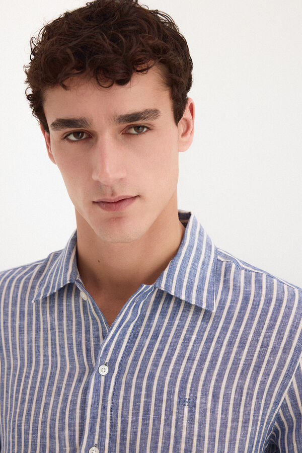 Pedro del Hierro Polera lino rayas Azul