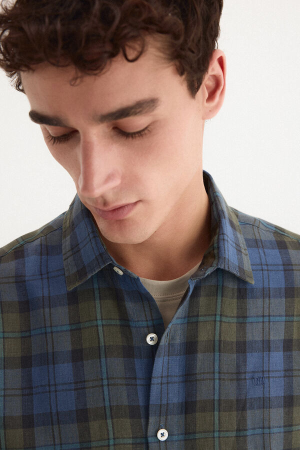 Pedro del Hierro Camisa lino cuadros Azul