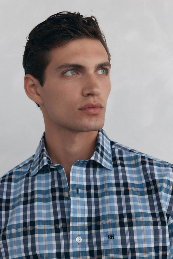 Pedro del Hierro Camisa de tejido flam&eacute; a cuadros Azul