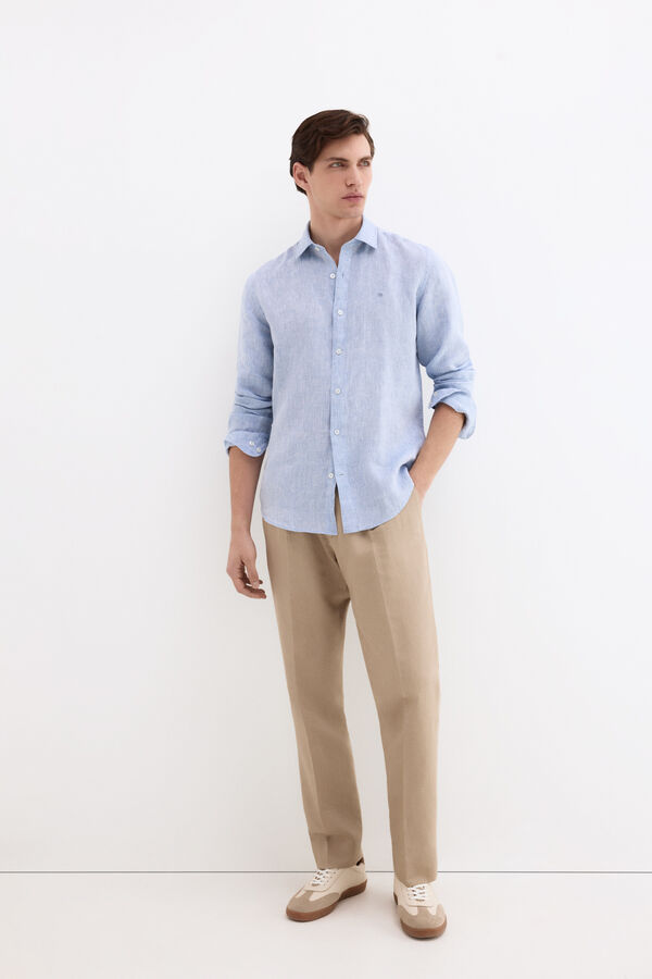 Pedro del Hierro Camisa lino lisa Azul
