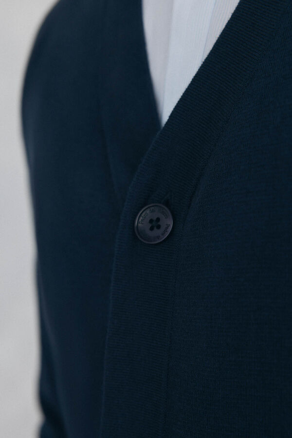 Pedro del Hierro C&aacute;rdigan de punto de algod&oacute;n con cuello en pico y botones Azul