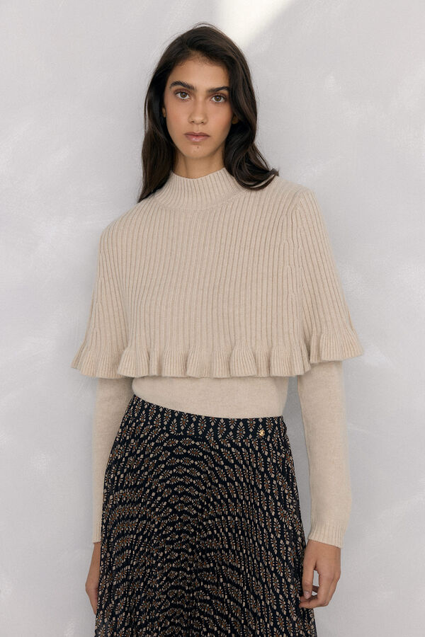 Pedro del Hierro Doble prenda Su&eacute;ter y capa con detalle de volante Crudo