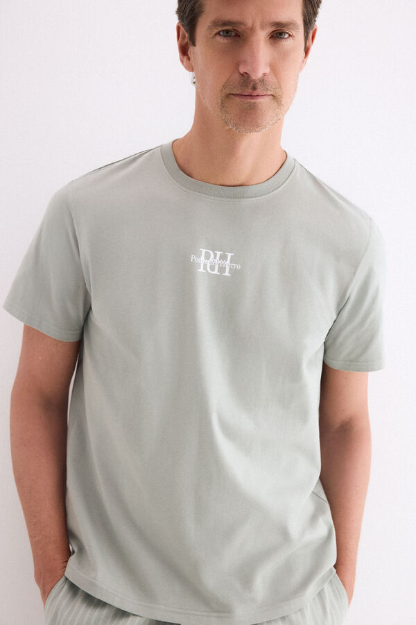 Pedro del Hierro Set de pijama punto y tela Verde