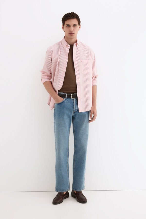 Pedro del Hierro Camisa seersucker rayas Coral