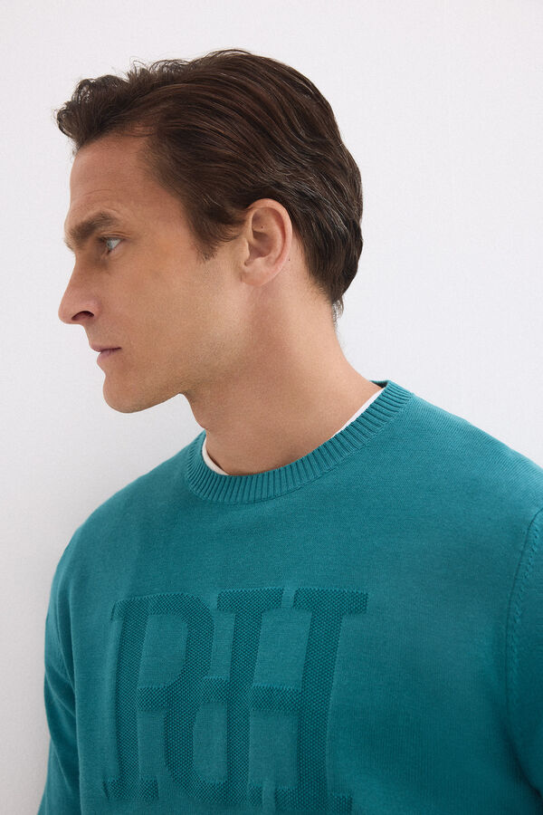 Pedro del Hierro Jersey cuello redondo big logo pecho Turquesa