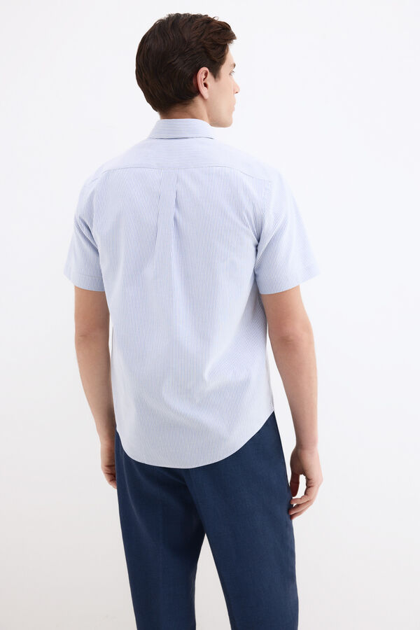 Pedro del Hierro Camisa non iron manga corta rayas Azul