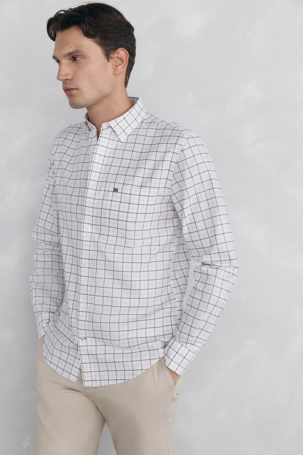 Pedro del Hierro Camisa oxford a cuadros non iron Burdeos