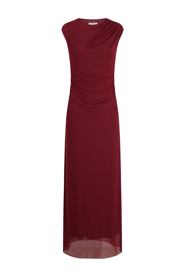 Pedro del Hierro Vestido midi recto de tul con frunces Burdeos