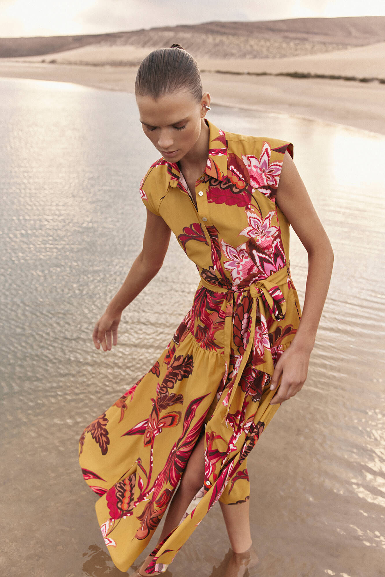Pedro del Hierro Vestido camisero sin mangas estampado