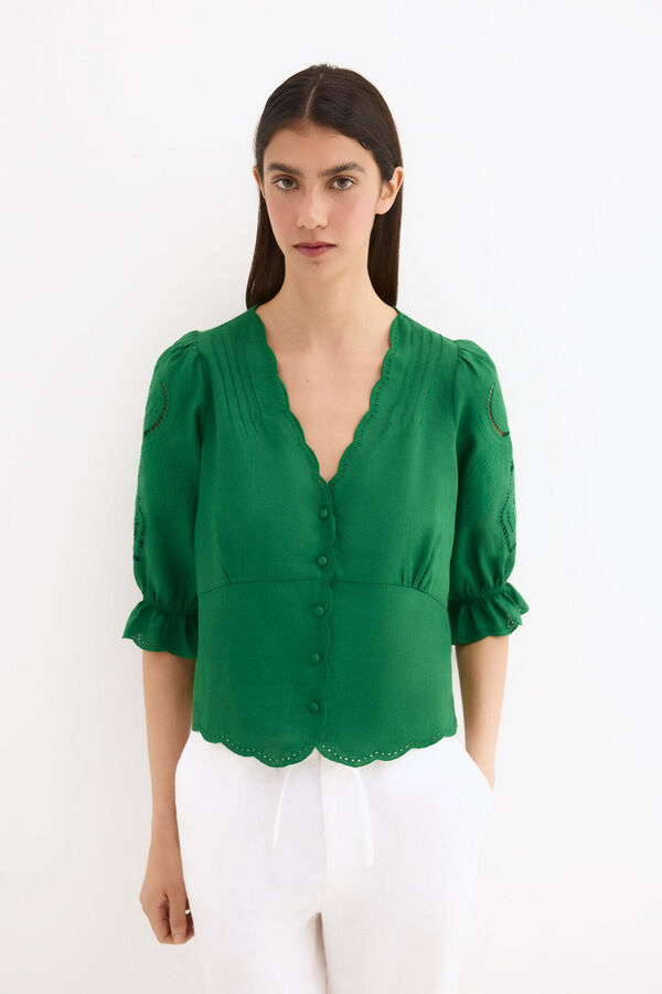 Pedro del Hierro Blusa lino bordados Verde