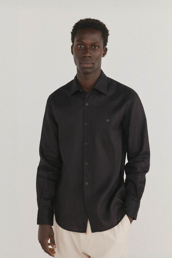 Pedro del Hierro Camisa lisa de lino Negro
