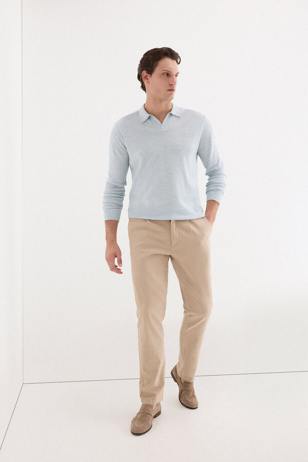 Pedro del Hierro Jersey polo lino manga larga Azul