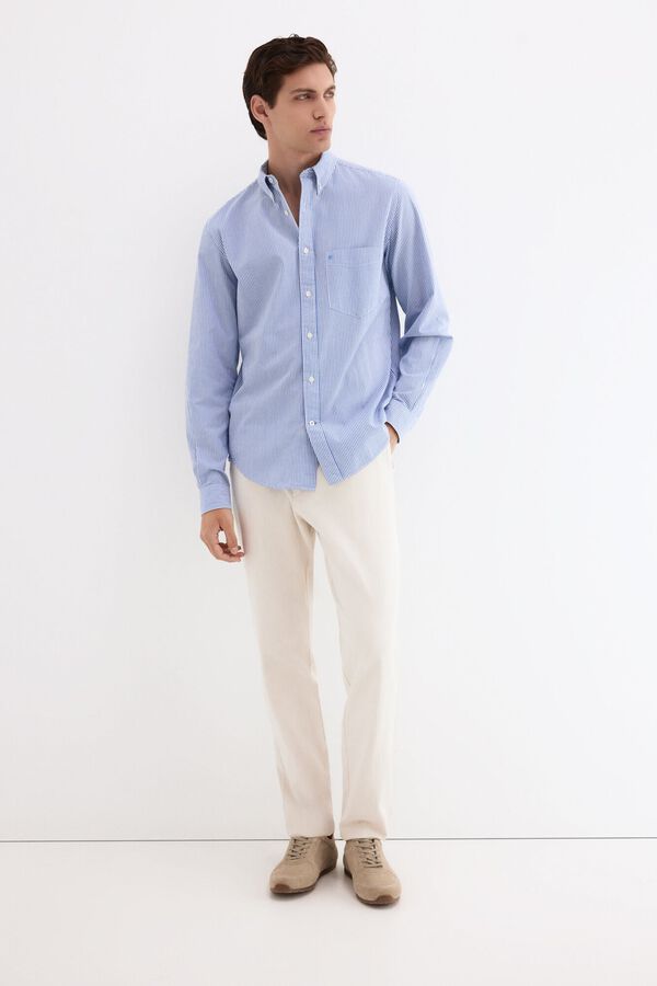 Pedro del Hierro Camisa seersucker rayas Azul