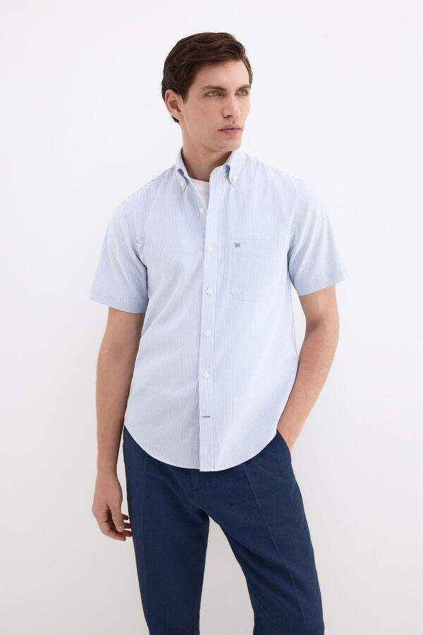 Pedro del Hierro Camisa non iron manga corta rayas Azul