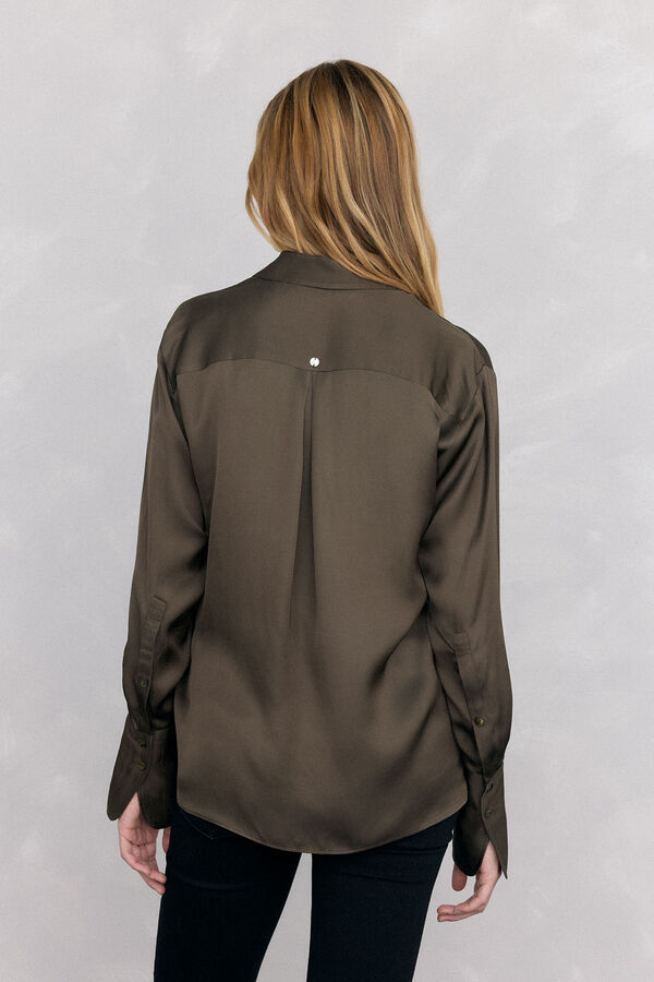 Pedro del Hierro Camisa sat&eacute;n lisa Verde