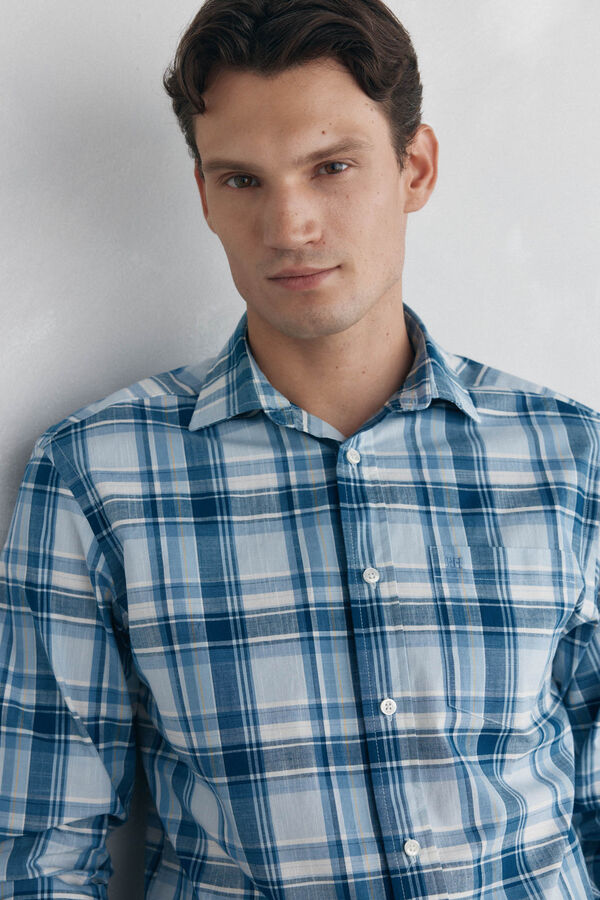 Pedro del Hierro Camisa cuadros tejido flam&eacute; Beige