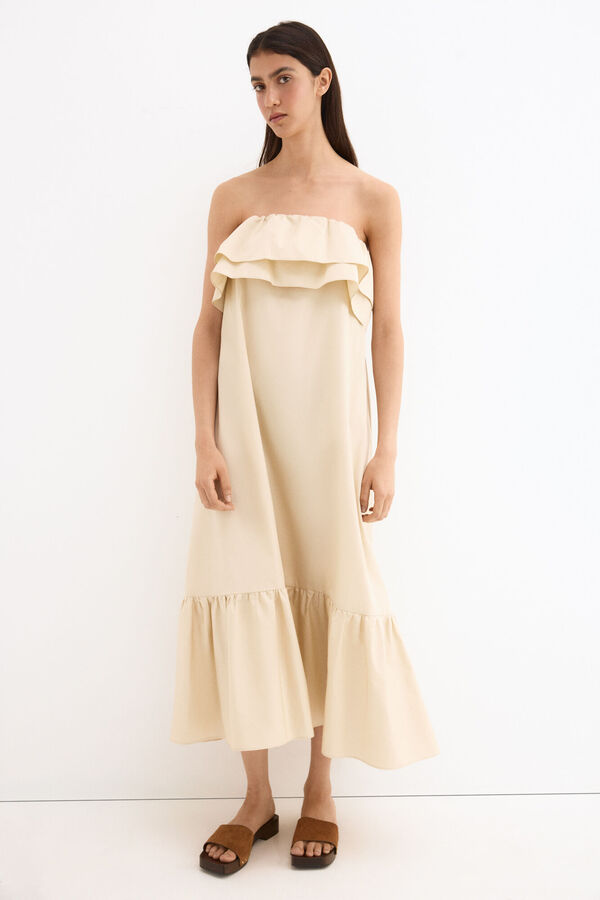 Pedro del Hierro Vestido algod&oacute;n palabra de honor Crudo