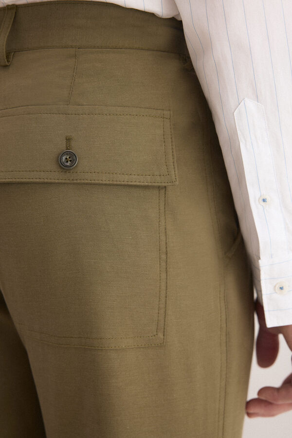 Pedro del Hierro Pantal&oacute;n lino worker regular Verde