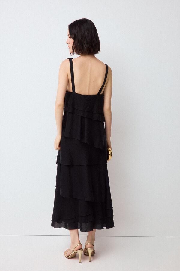 Pedro del Hierro Vestido de flores con volantes Negro