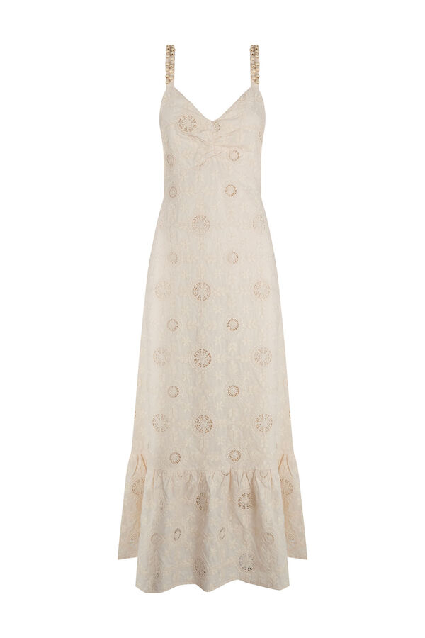 Pedro del Hierro Vestido largo algod&oacute;n con bordados Crudo