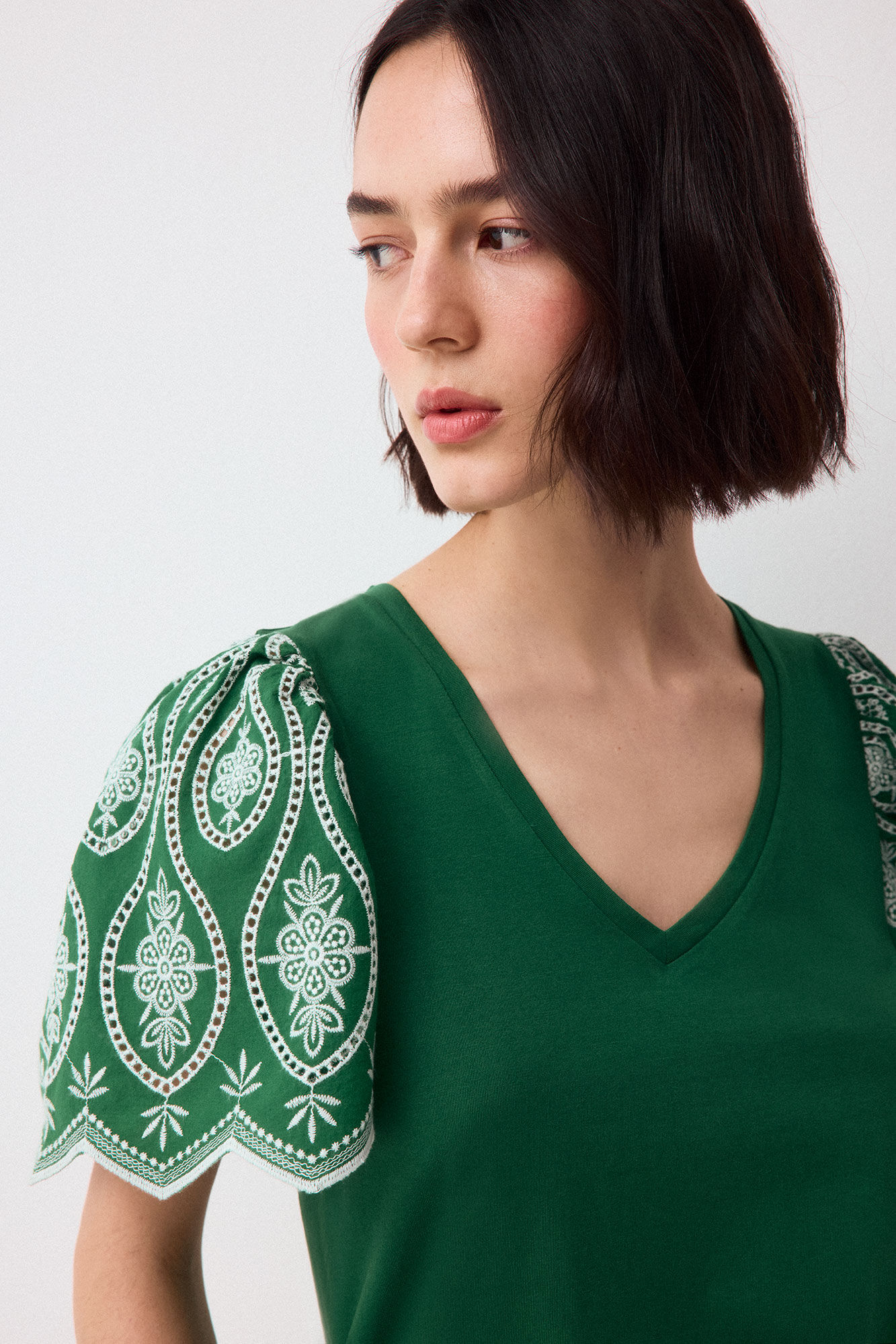 Pedro del Hierro Camiseta manga volante bordado