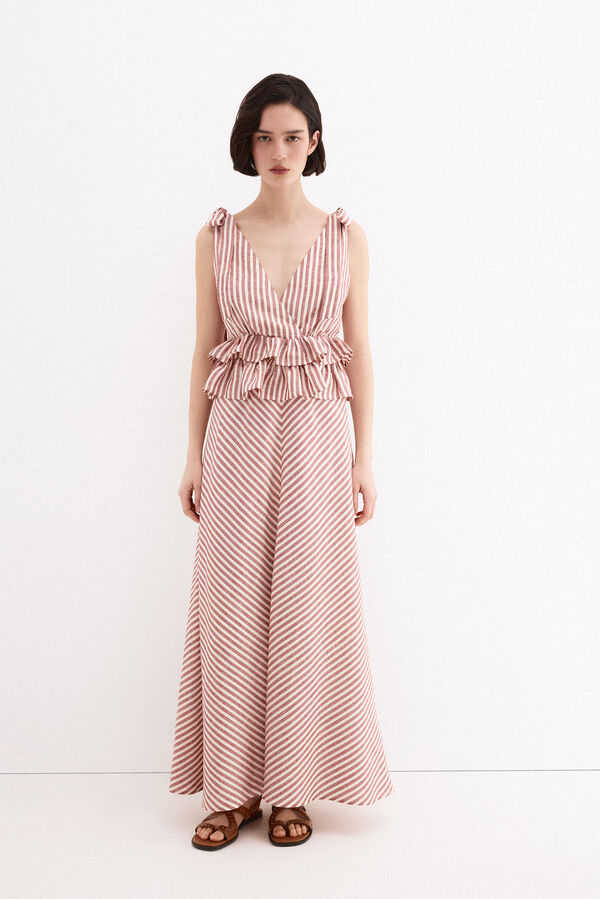 Pedro del Hierro Vestido largo de lino con detalle de lazos Rosa