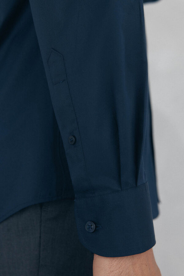 Pedro del Hierro Camisa lisa de twill f&aacute;cil planchado + anti olor slim fit Azul