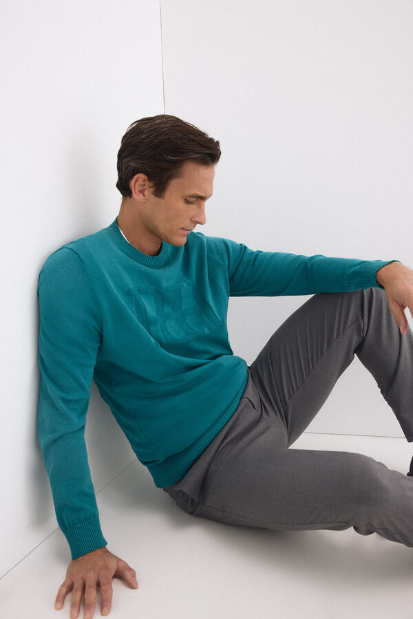 Pedro del Hierro Jersey cuello redondo big logo pecho Turquesa