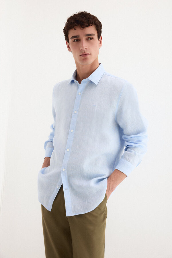 Pedro del Hierro Camisa lino lisa Azul