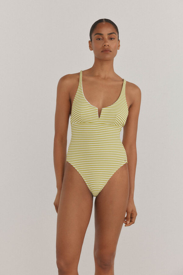 Pedro del Hierro Traje de ba&ntilde;o escote en V de piqu&eacute; a rayas Verde