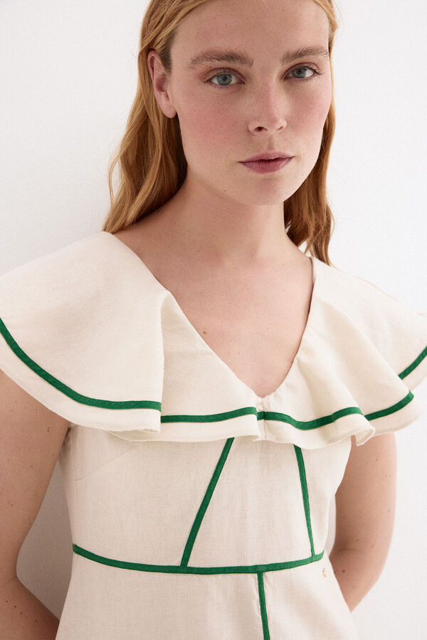 Pedro del Hierro Vestido lino detalle contrastes Crudo