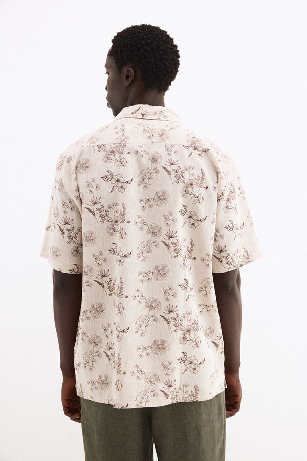 Pedro del Hierro Camisa estampada manga corta lino algod&oacute;n Beige