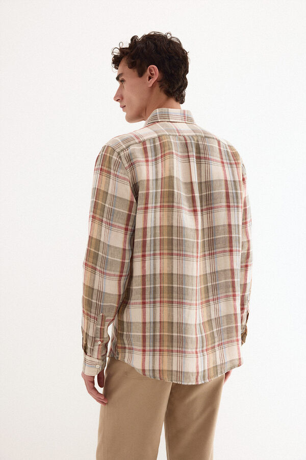 Pedro del Hierro Camisa lino cuadros Beige