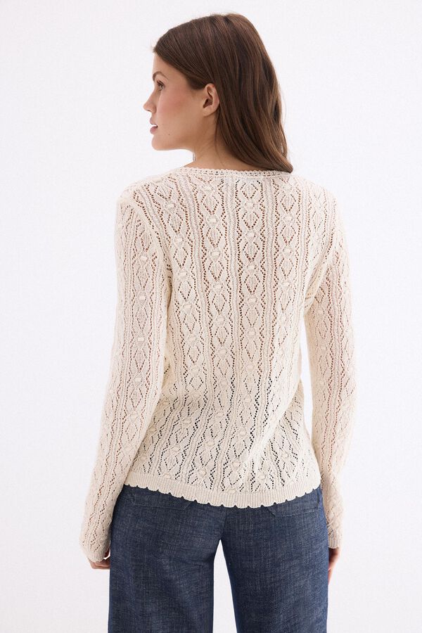 Pedro del Hierro Chamarra fantas&iacute;a calada con terminaciones en crochet Crudo