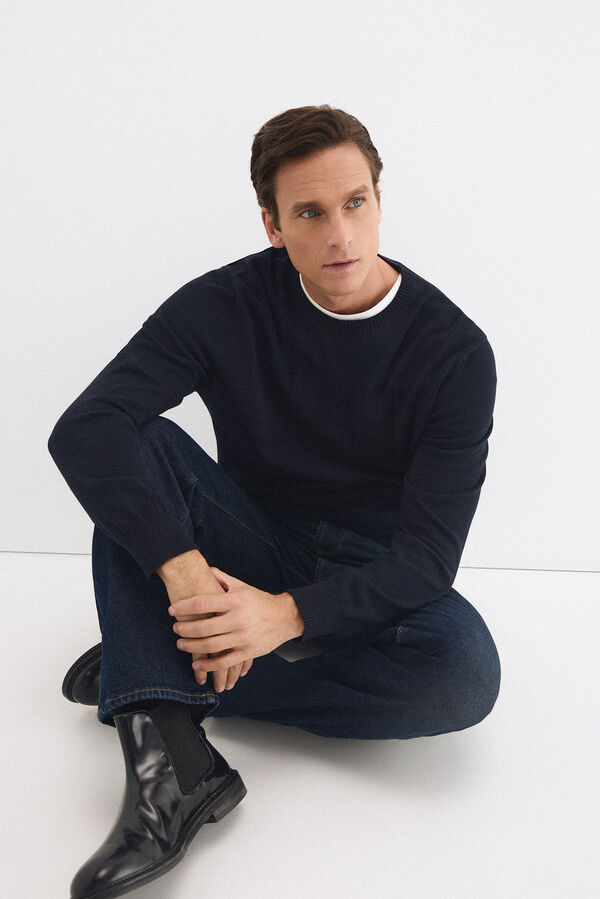 Pedro del Hierro Jersey cuello redondo big logo pecho Azul