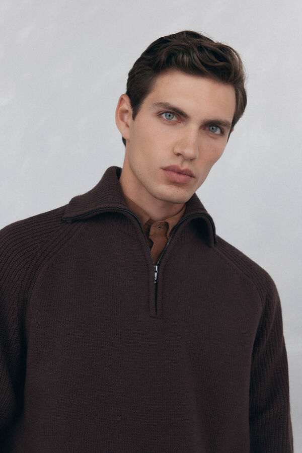 Pedro del Hierro Su&eacute;ter cuello vespa Marr&oacute;n