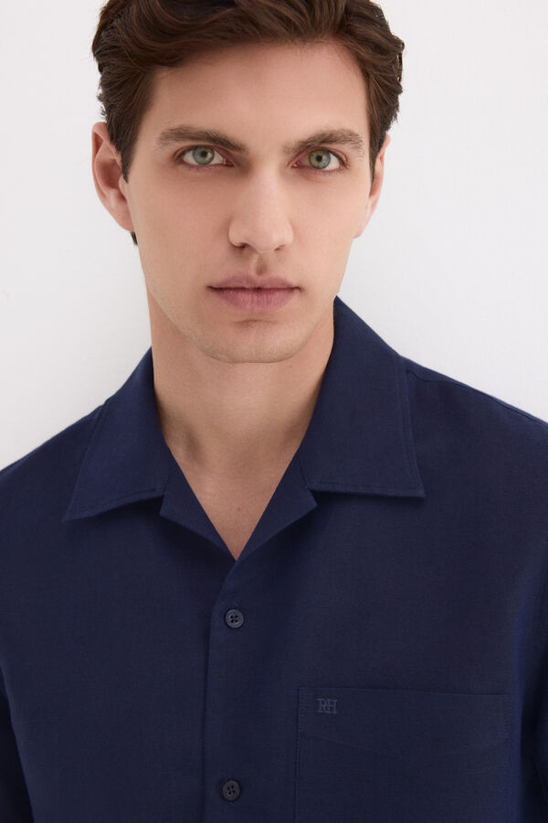 Pedro del Hierro Camisa de lino algod&oacute;n manga corta Azul