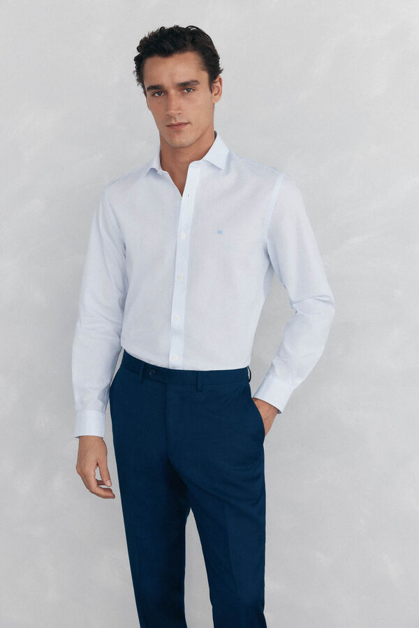 Pedro del Hierro Camisa de microrrayas f&aacute;cil planchado + anti olor slim fit Azul
