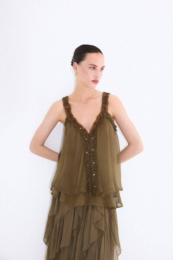 Pedro del Hierro Top tirantes volantes Verde