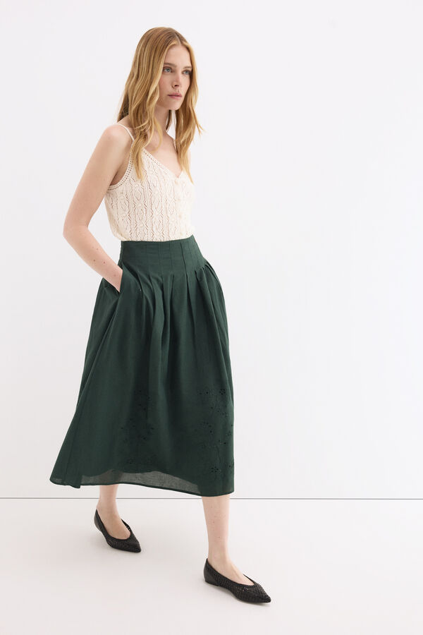 Pedro del Hierro Falda algod&oacute;n bordados Verde