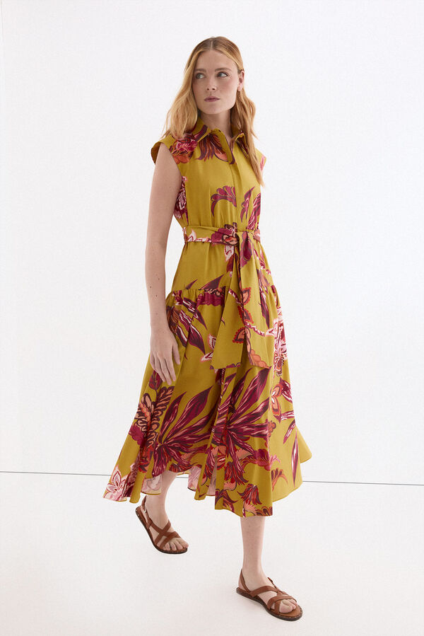 Pedro del Hierro Vestido camisero sin mangas estampado Amarillo