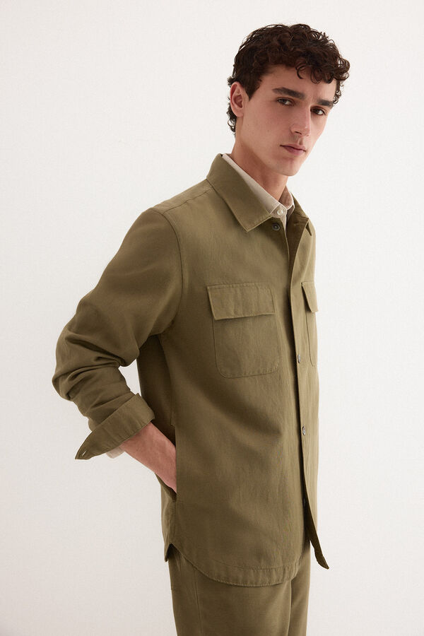 Pedro del Hierro Sobrecamisa lisa algod&oacute;n lino Verde