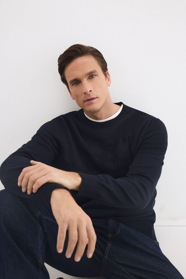 Pedro del Hierro Jersey cuello redondo big logo pecho Azul