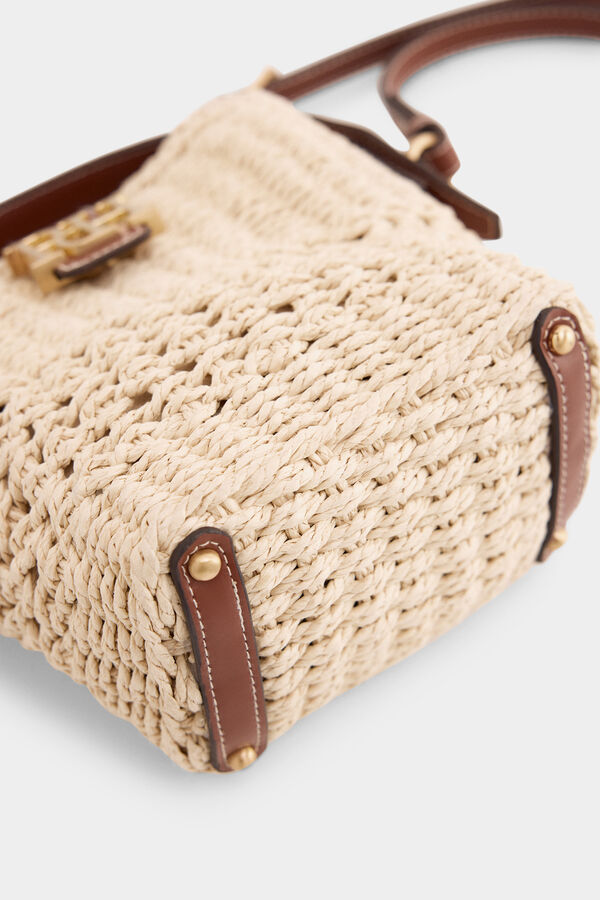 Pedro del Hierro Bolsa cubo con logo efecto rafia Crudo