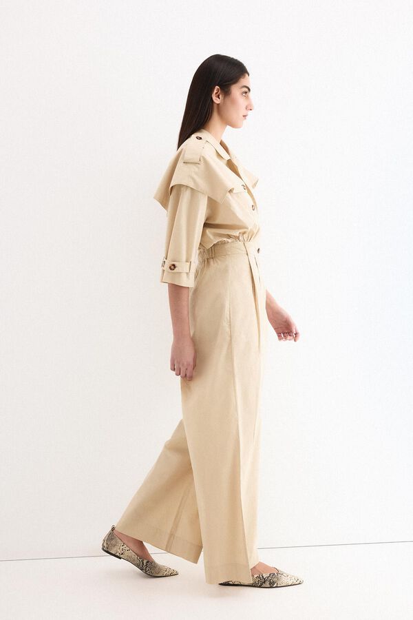 Pedro del Hierro Jumpsuit de pata ancha con detalle tipo gabardina en escote Beige